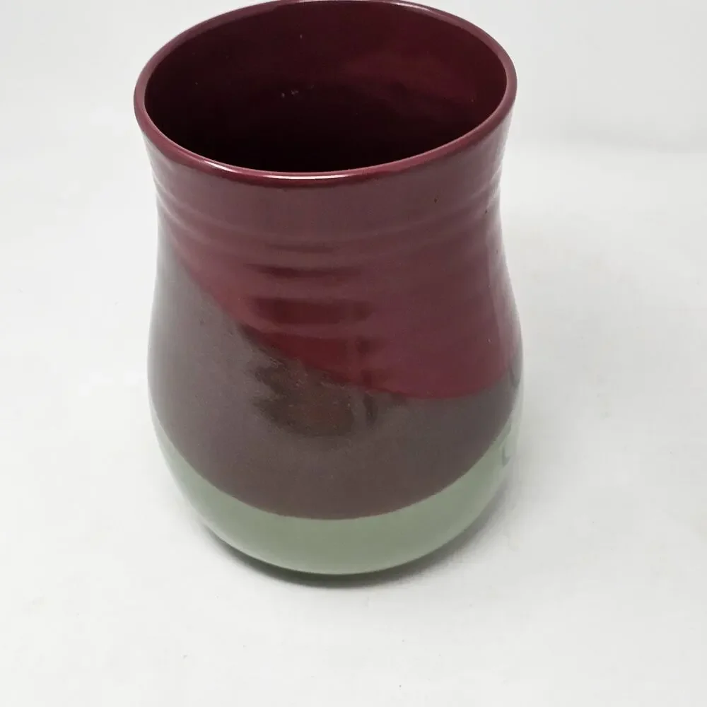 Kent Follette Studio Art Pottery Cranberry Maroon Green Crystalline Vase Signed